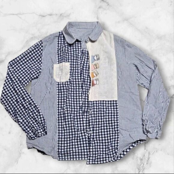 No Brand Tops - Long Sleeve Plaid Button Up Cat Shirt Size Small